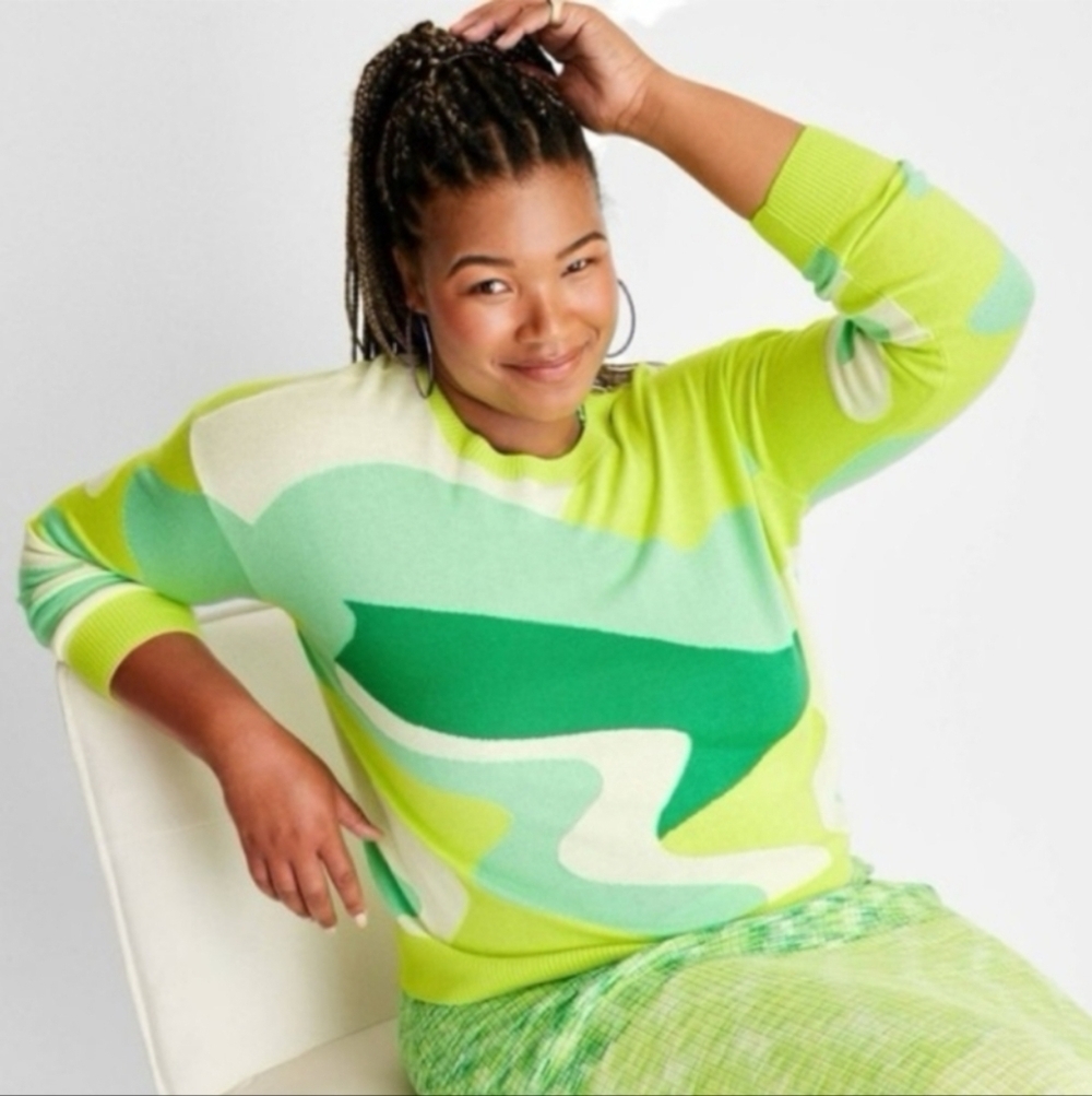 Future Collective x Alani Noelle abstract crew neck sweater green size Medium
